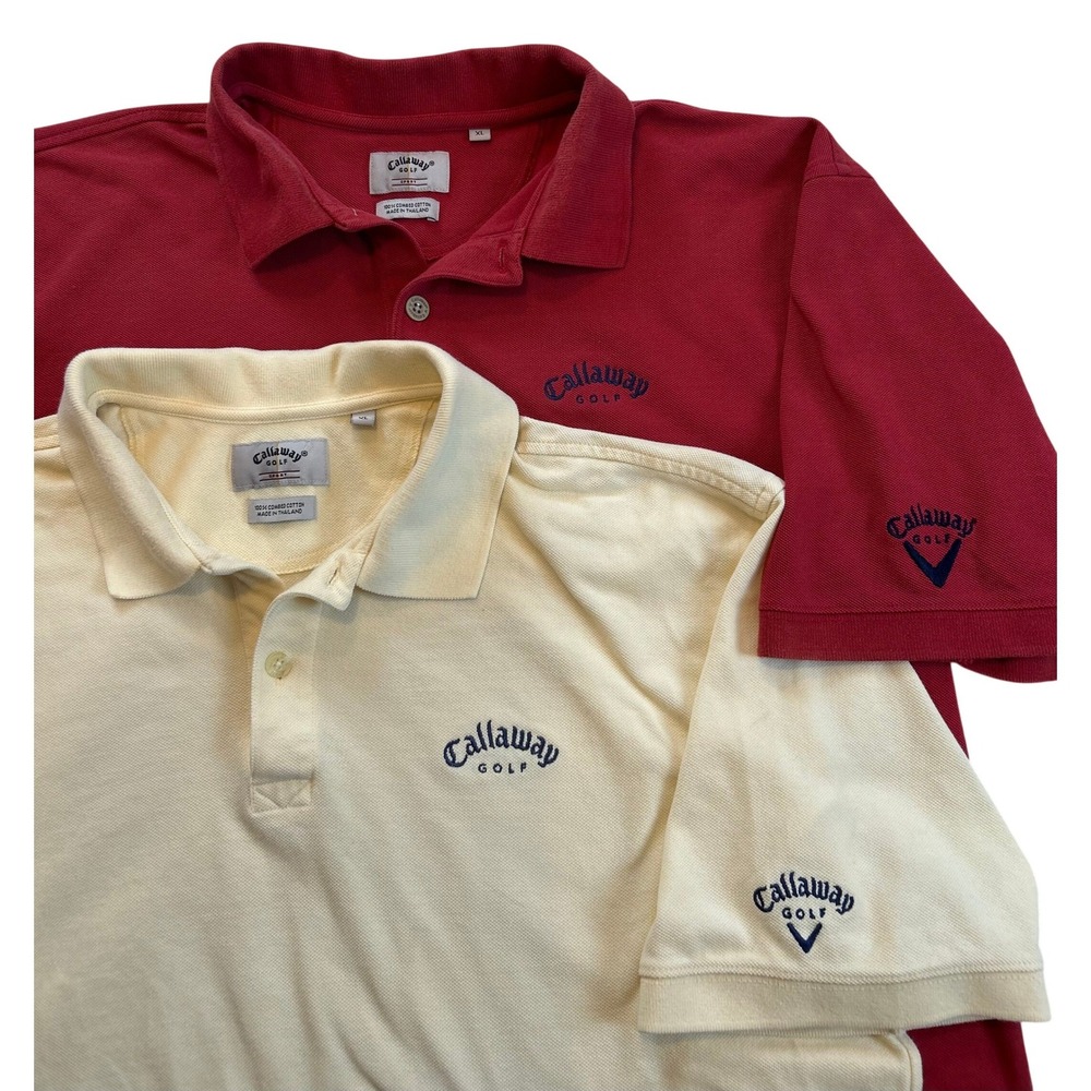 Lot of 2 TWO Callaway Golf Sport Polo Shirts Men XL Red Light Yellow 100% Cotton